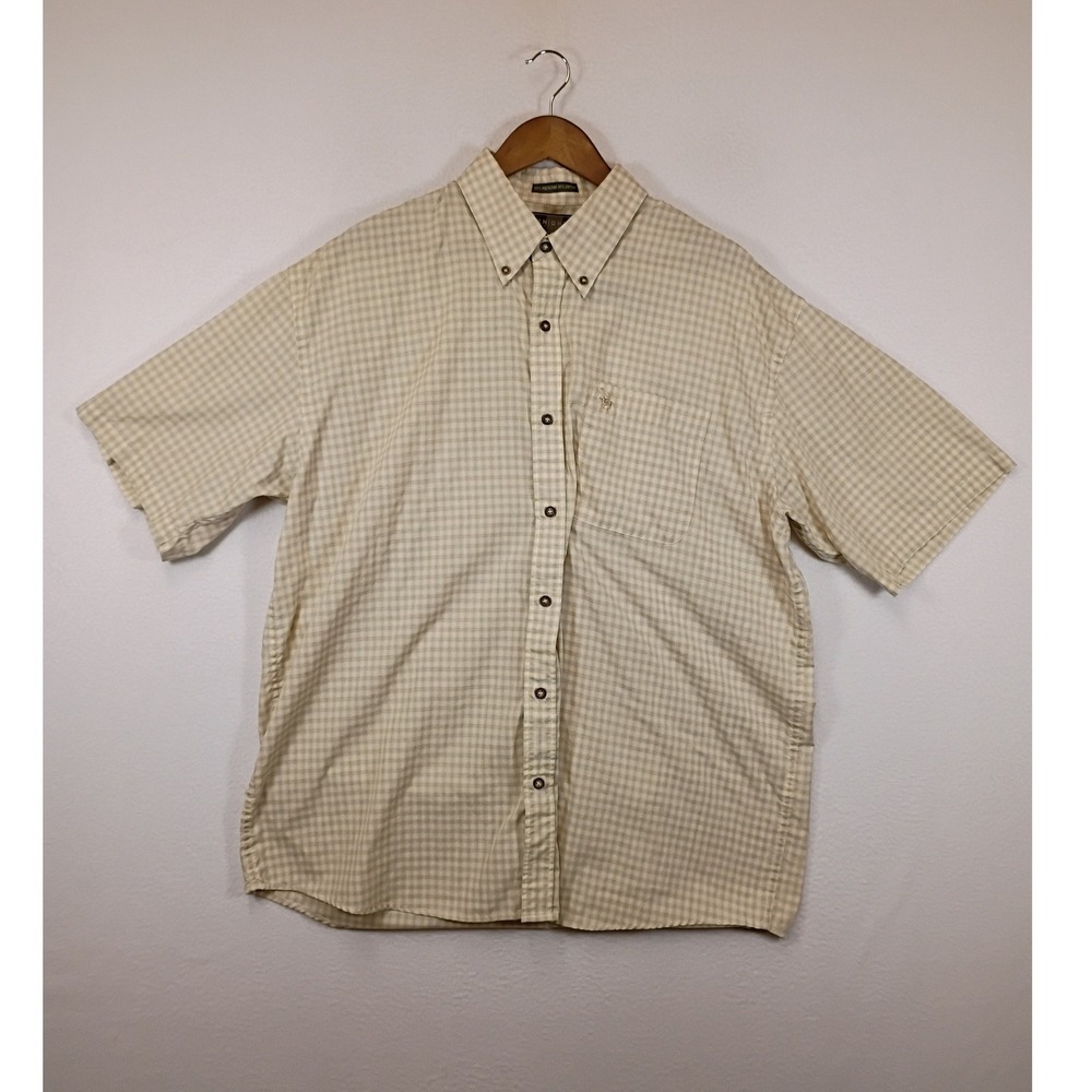 Preppy Knights Sportswear Mens XL Tan Plaid Short Sleeve Button Down Shirt